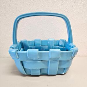 Vintage Italian Woven Basketweave Ceramic Basket w/ Handle Handwoven